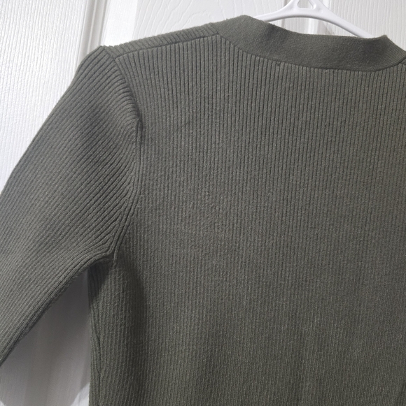 Marine Layer Bella Button Front Ribbed Olive Green Fitted Sweater Dress, Size XS - Picture 10 of 12